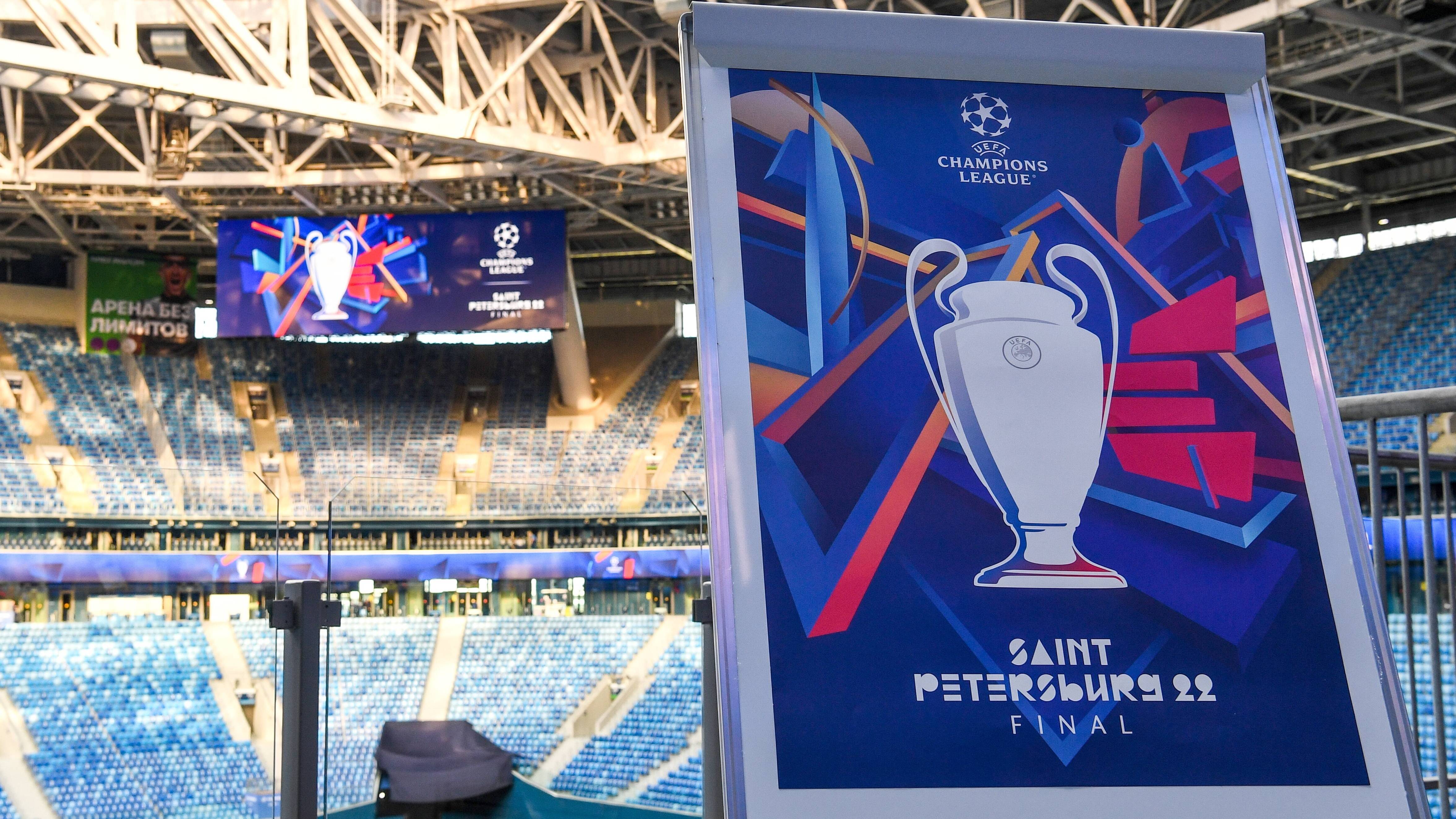 Das Logo des Champions-League-Endspiels 2022 in der Gazprom-Arena von Sankt Petersburg