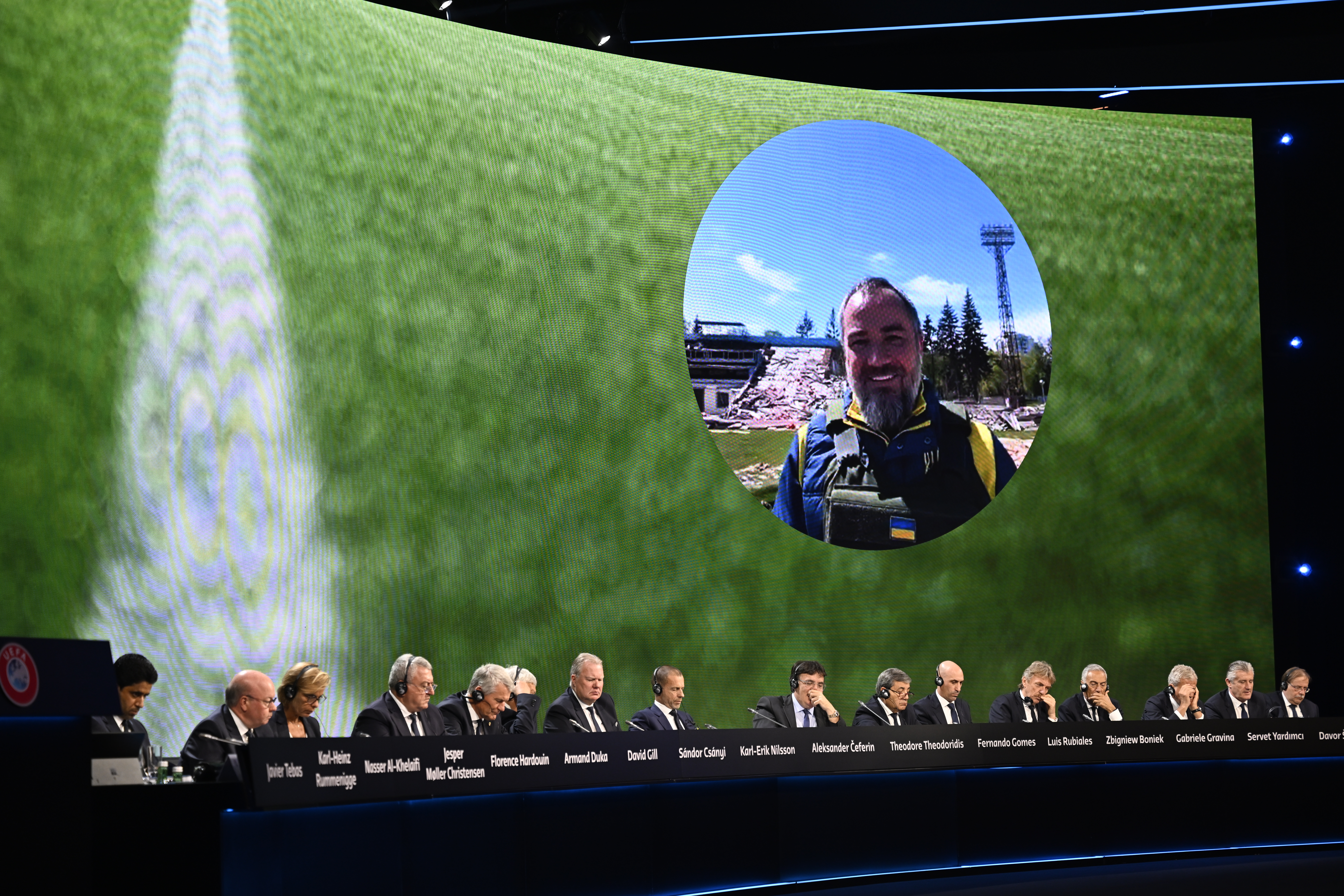 Ukraines Verbandschef Pawelko während seiner Videorede beim UEFA-Kongress