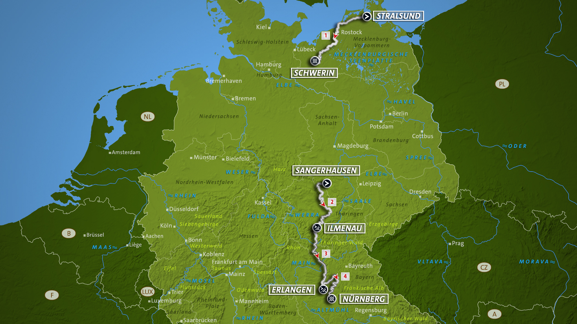 Streckenkarte der Deutschland-Tour 2021